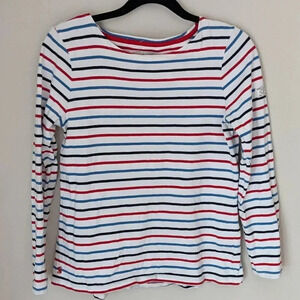 Joules Stripe Harbor Long Sleeve Cotton Tee Size 8 Red White Blue Stripes